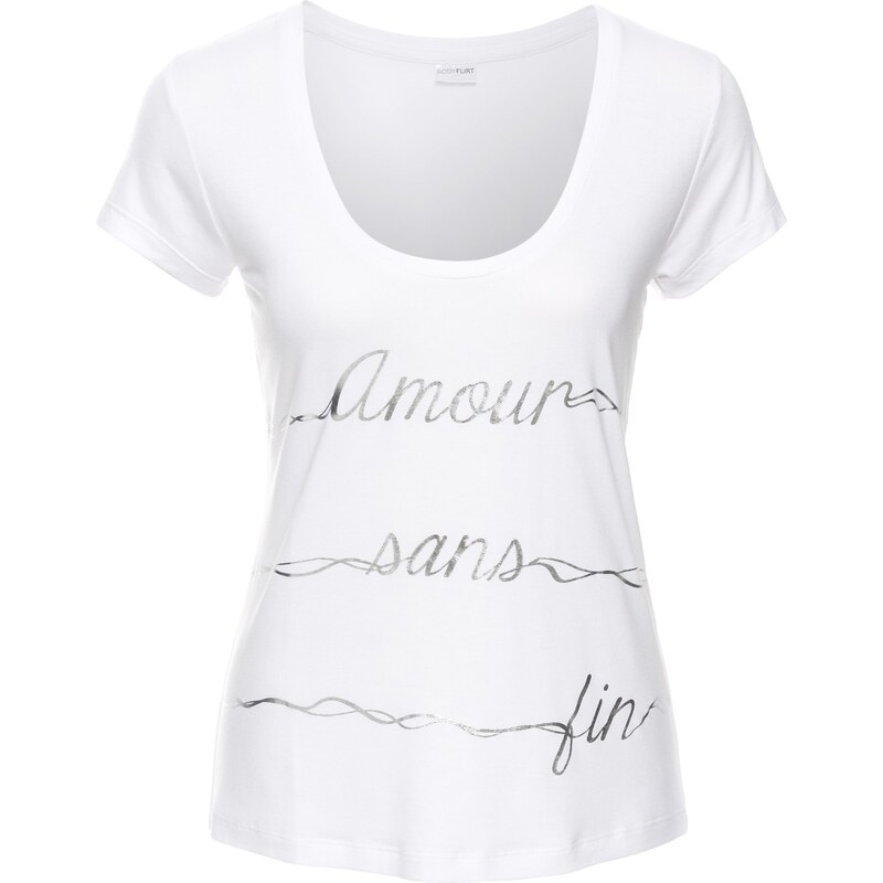 BODYFLIRT Shirt mit Statementprint kurzer Arm in weiß für Damen von bonprix