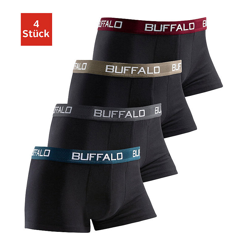 Buffalo Baumwoll-Stretch-Hipster (4 Stück) unifarbene Retro Pants mit Kontrastbund schwarz L(6),M(5),S(4),XL(7),XXL(8)