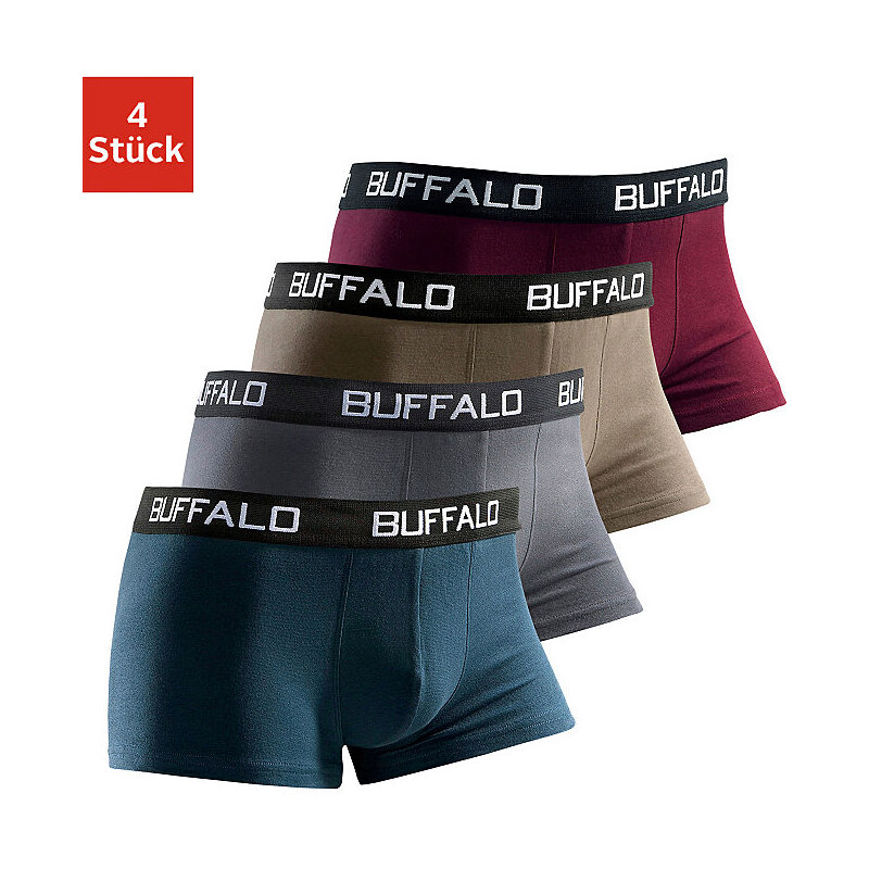 Baumwoll-Stretch-Hipster (4 Stück) unifarbene Retro Pants mit Kontrastbund Buffalo bunt L(6),M(5),S(4),XL(7),XXL(8)