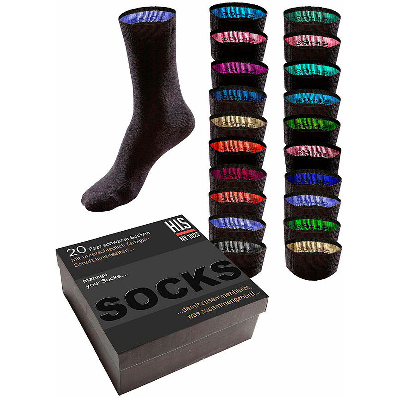 Socken in Box sortieren leicht gemacht (20 Paar) H.I.S schwarz 35-38,39-42,43-46,47-48