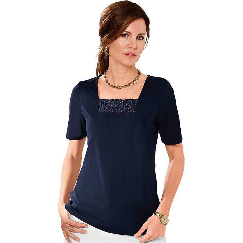 Damen Lady Shirt mit Spitzen-Einsatz LADY blau 38,40,42,44,46,48,50,52,54