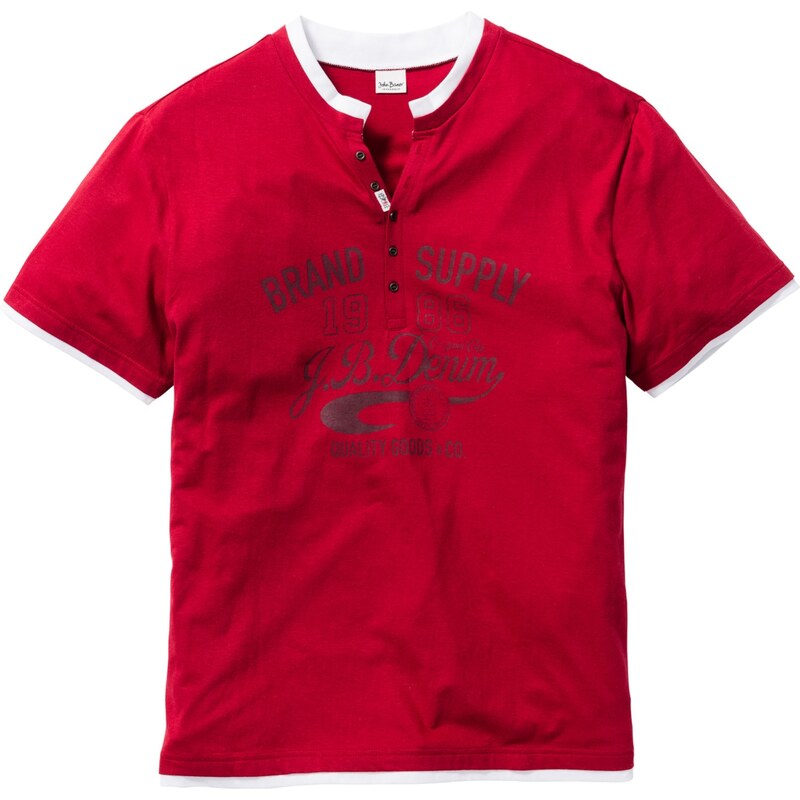 John Baner JEANSWEAR Henley-Shirt Regular Fit kurzer Arm in rot für Herren von bonprix