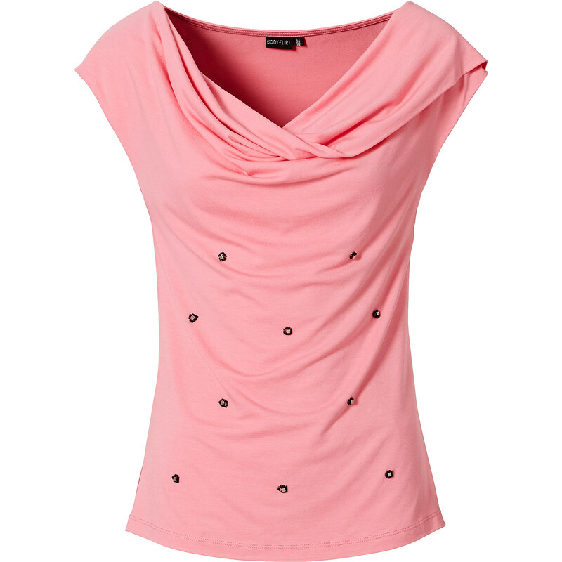 BODYFLIRT Shirt kurzer Arm in lila (Wasserfall-Ausschnitt) für Damen von bonprix
