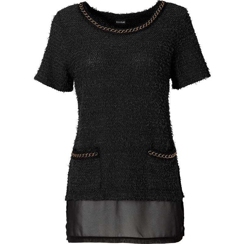 BODYFLIRT Pullover kurzer Arm figurumspielend in schwarz (Rundhals) für Damen von bonprix