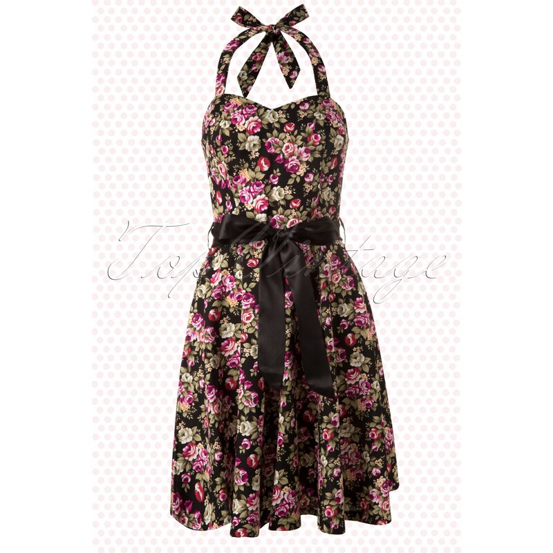 Amy 50s Sally Small Floral Black Swing Dress