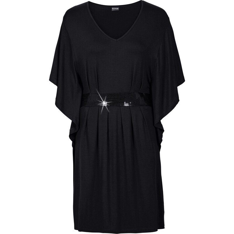 BODYFLIRT Kleid mit Pailletten-Applikation halber Arm in schwarz von bonprix