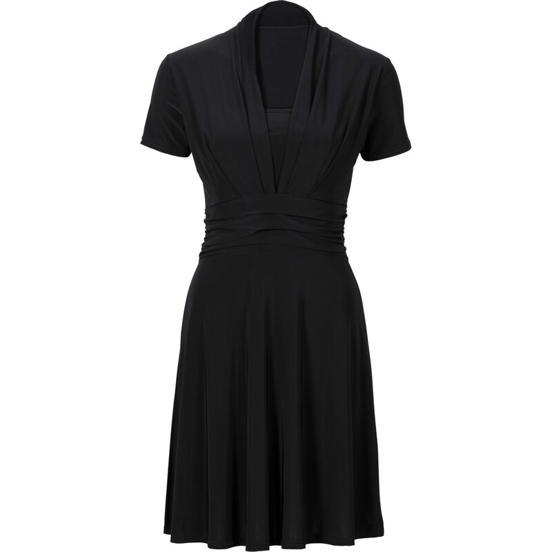 BODYFLIRT Kleid mit Raffung/Sommerkleid kurzer Arm in schwarz von bonprix