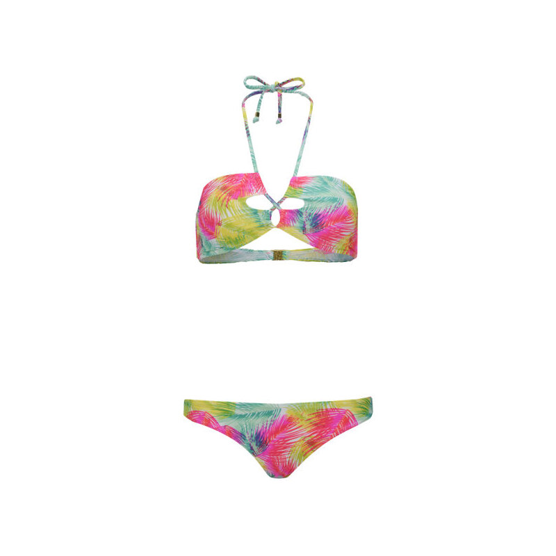 Boutique Women's Neon Print Palm Leaves Bikini - Multi