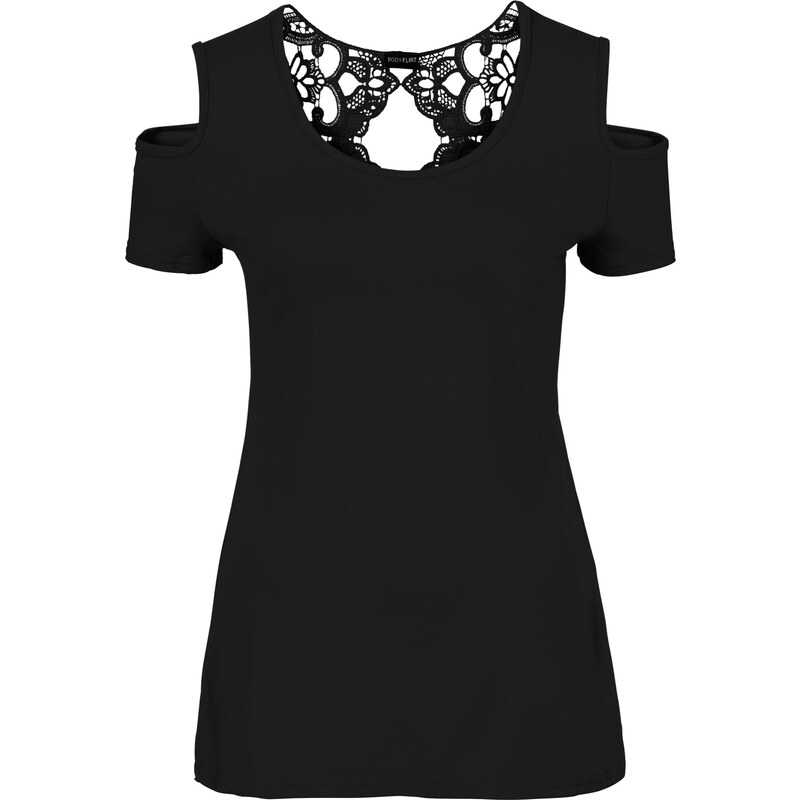 BODYFLIRT boutique Shirt mit Häkeleinsatz kurzer Arm in schwarz für Damen von bonprix