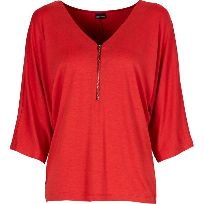 BODYFLIRT Shirt halber Arm in rot (V-Ausschnitt) für Damen von bonprix