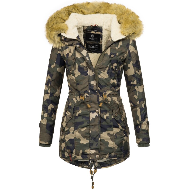 Mantel Winterjacke Winter - (XXL, Teddyfell Parka Navahoo B399 Camouflage Damen Jacke warme Army)