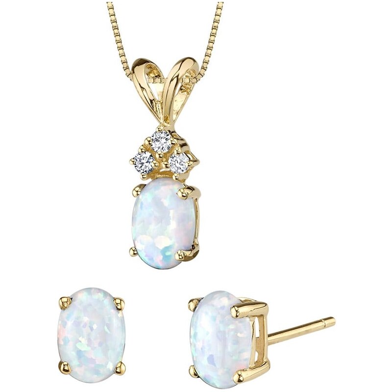 Eppi Schmuckset mit weißen Opalen und Diamanten Abbie