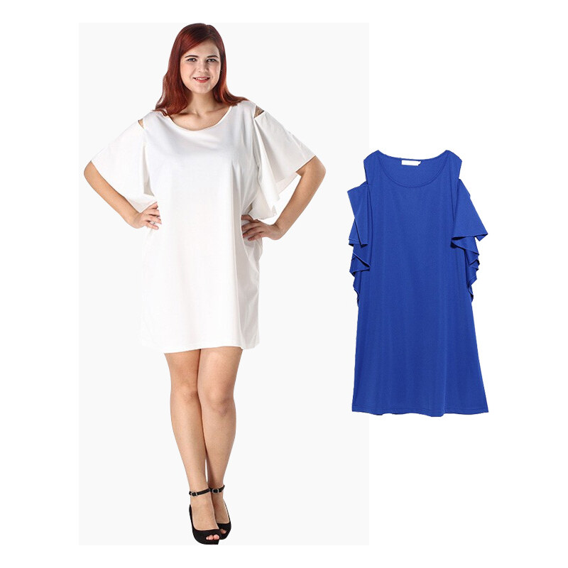 Lesara Plus Size Kleid mit Rüschenraffung - XL - Weiß