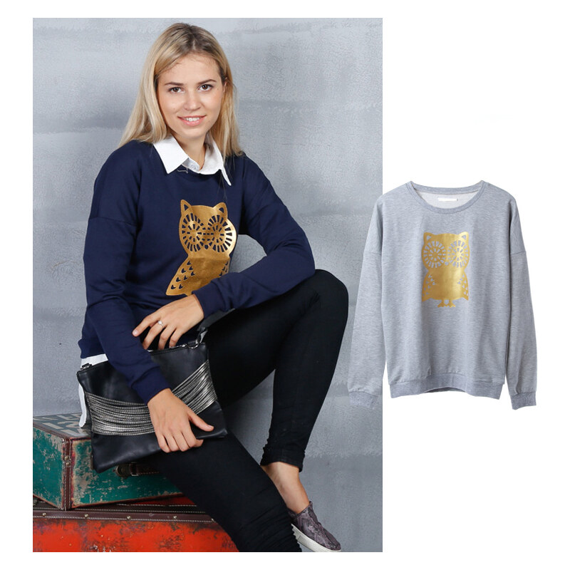 Lesara Sweatshirt mit Eulen-Print - Grau - XL