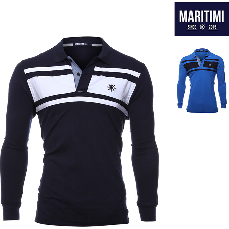 Maritimi Langarm-Poloshirt im maritimen Look - Blau - S