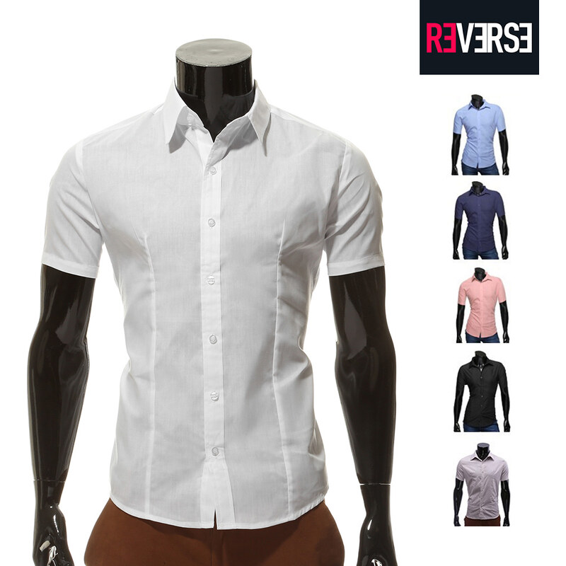 Re-Verse Slim Fit-Kurzarmhemd Unifarben - Weiß - S