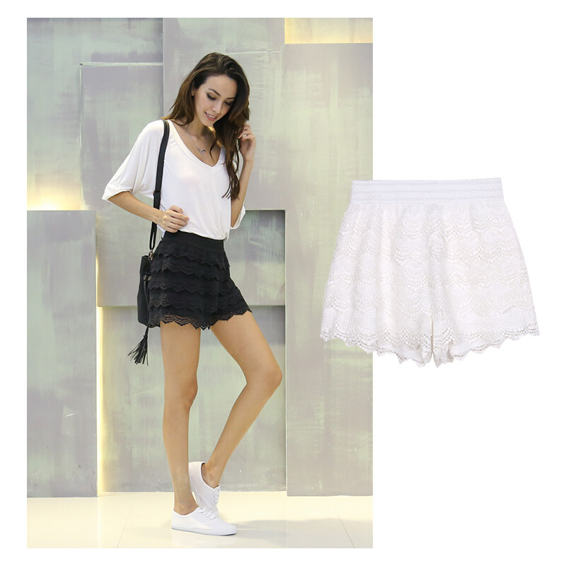 Lesara Shorts mit Spitze - XL - Weiß