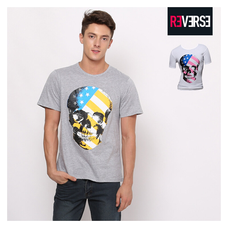 Re-Verse T-Shirt mit Totenkopf-Print - S - Grau