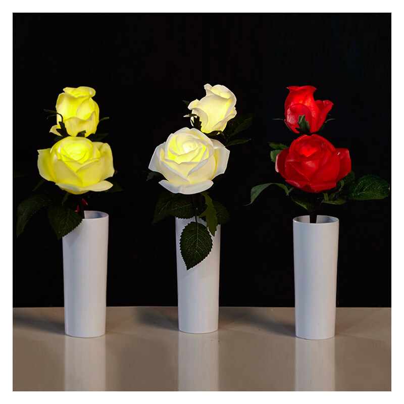 Lunio Living LED-Blume mit Vase Rosenpaar - Weiß