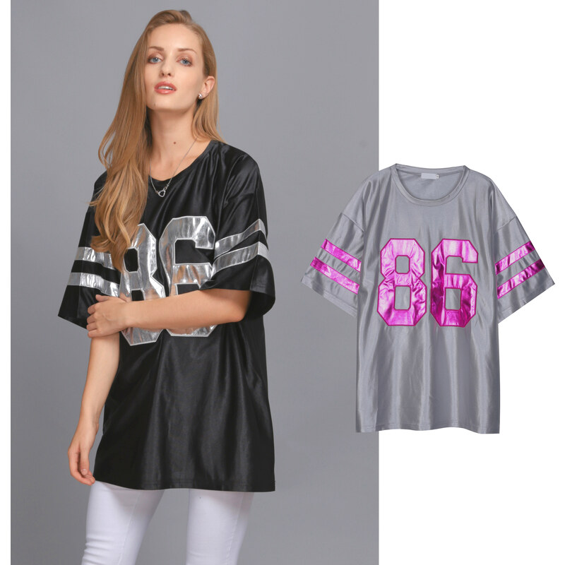 Lesara Oversize-T-Shirt mit Metallic-Print - S - Schwarz