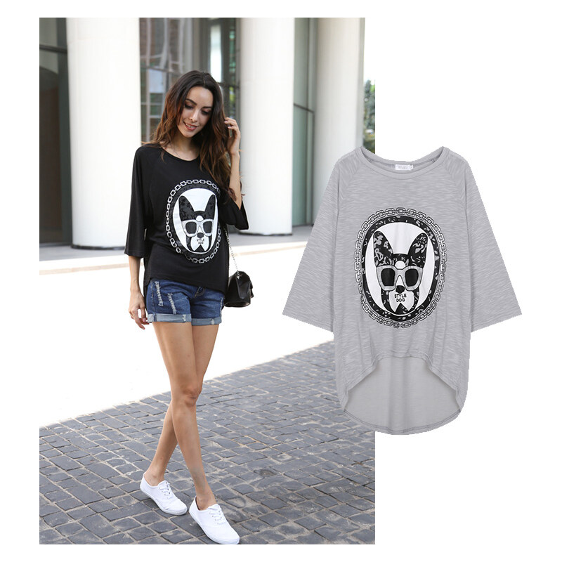 Lesara Shirt mit Bulldoggen-Print - Grau - M