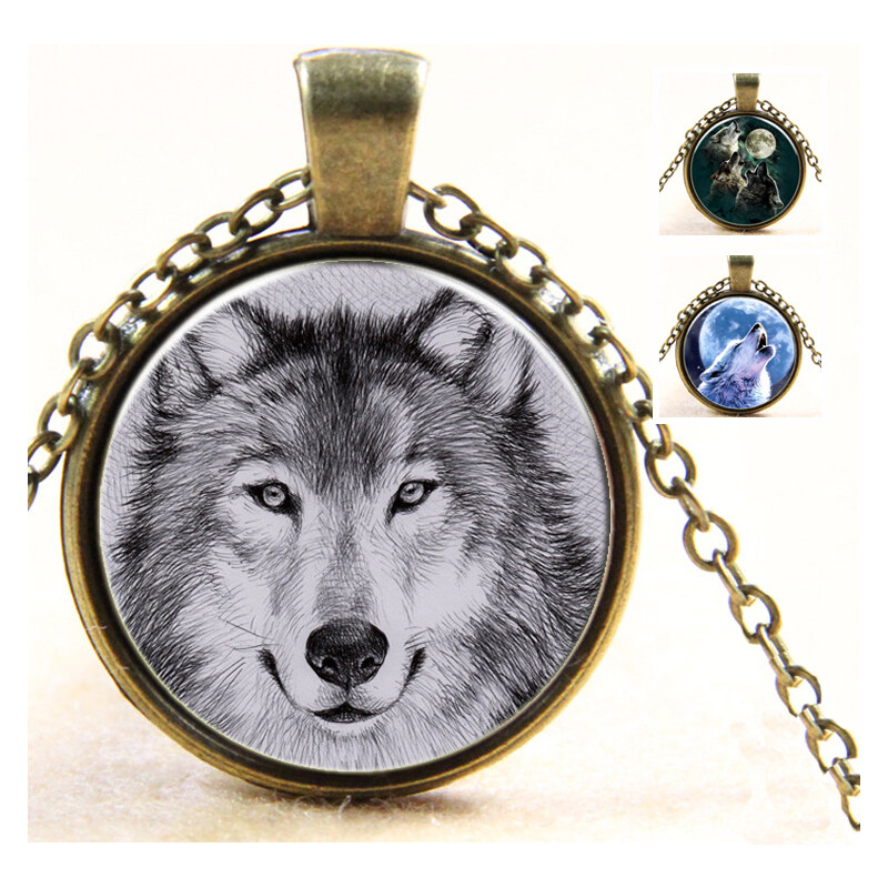 Lesara Halskette mit Medaillon Wolf - Blau