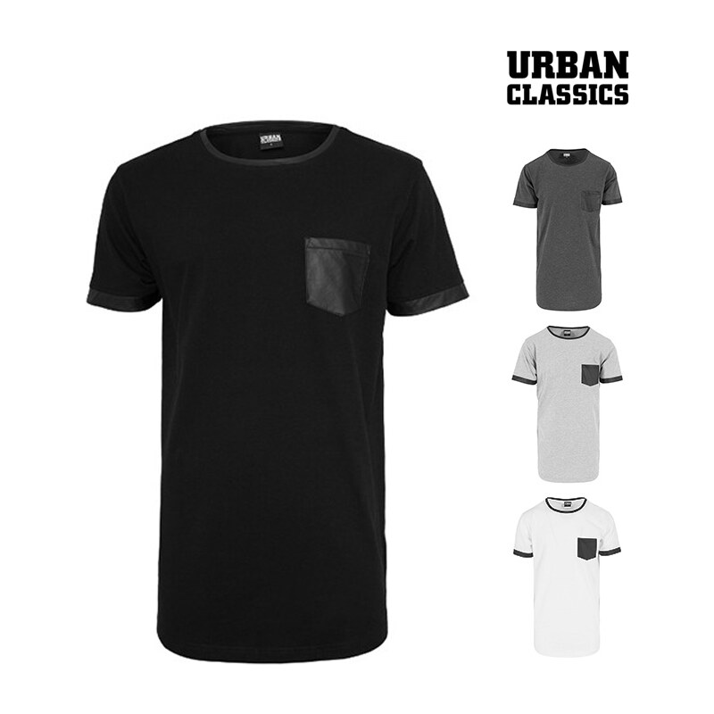 Urban Classics Longshirt mit Brusttasche in Leder-Optik - Weiß - L