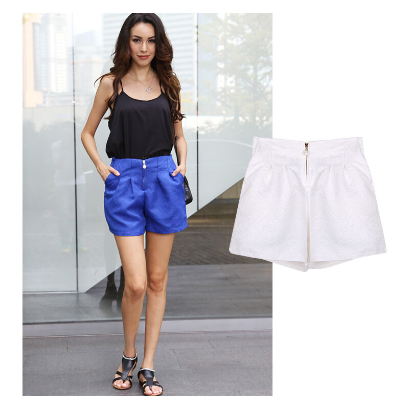 Lesara High Waist-Shorts mit Allover-Muster - S - Weiß