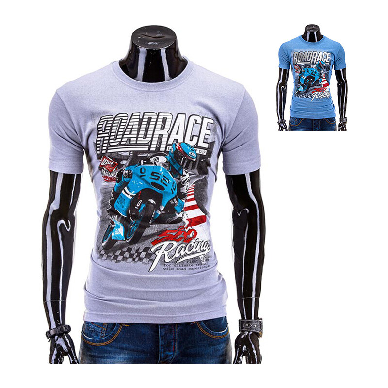 Lesara Baumwoll-T-Shirt mit Roadrace-Print - Hellgrau - XL