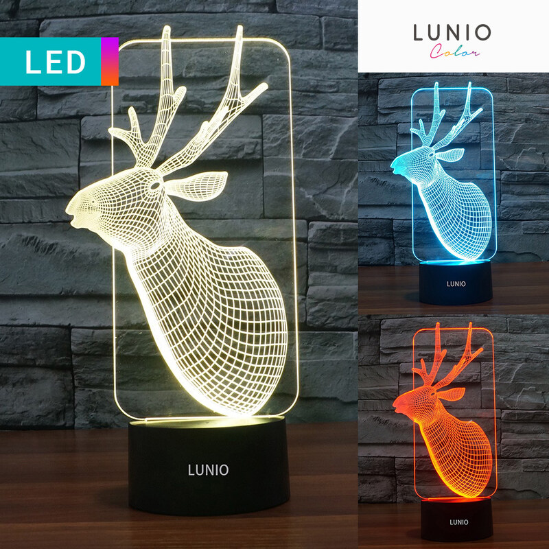 Lunio Color LED-3D-Lampe Illusion Elch