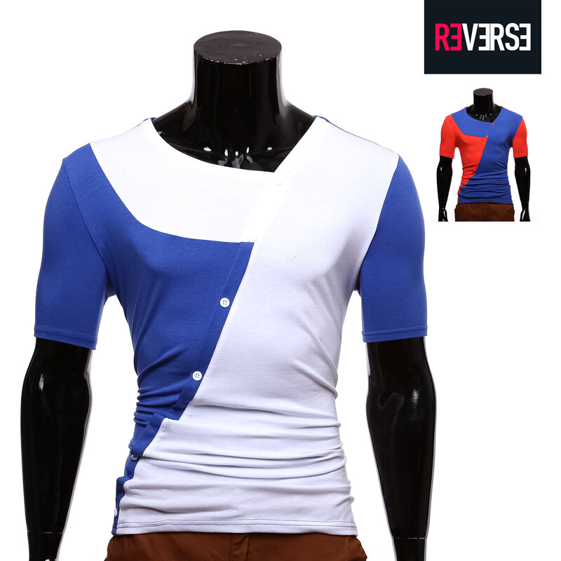 Re-Verse T-Shirt im Farbblock-Design mit Knöpfen - Rot - XXL