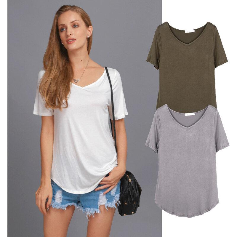 Lesara Loose Fit-T-Shirt mit V-Ausschnitt - Grau - L