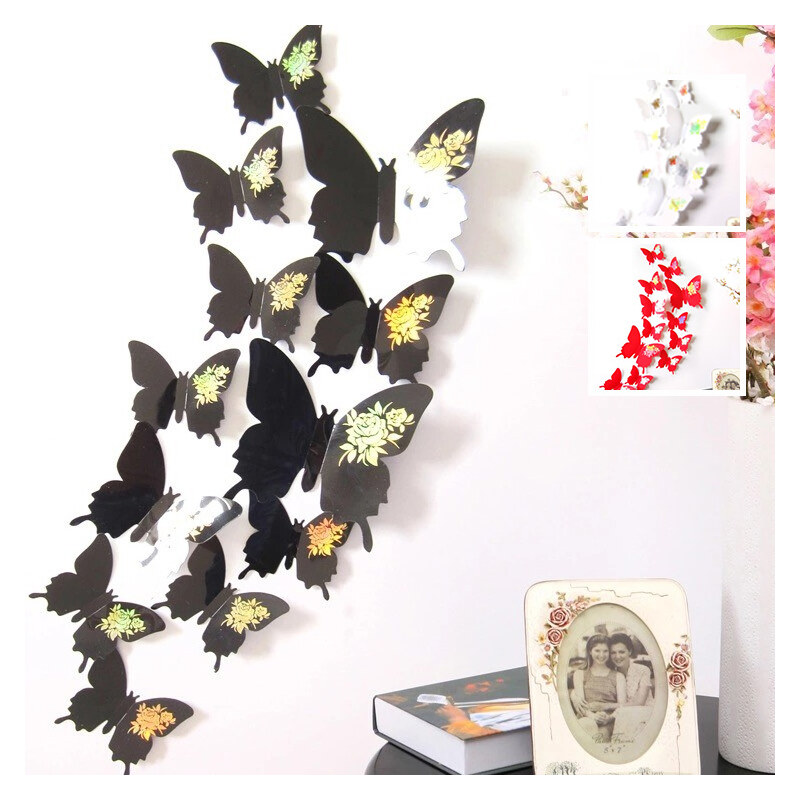 Lesara 12-teiliges 3D-Wandtattoo-Set Schmetterling - Weiß