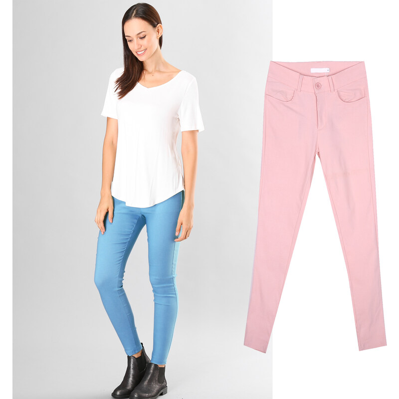 Lesara Skinny Fit-Hose im farbigen Design - Rosa - M