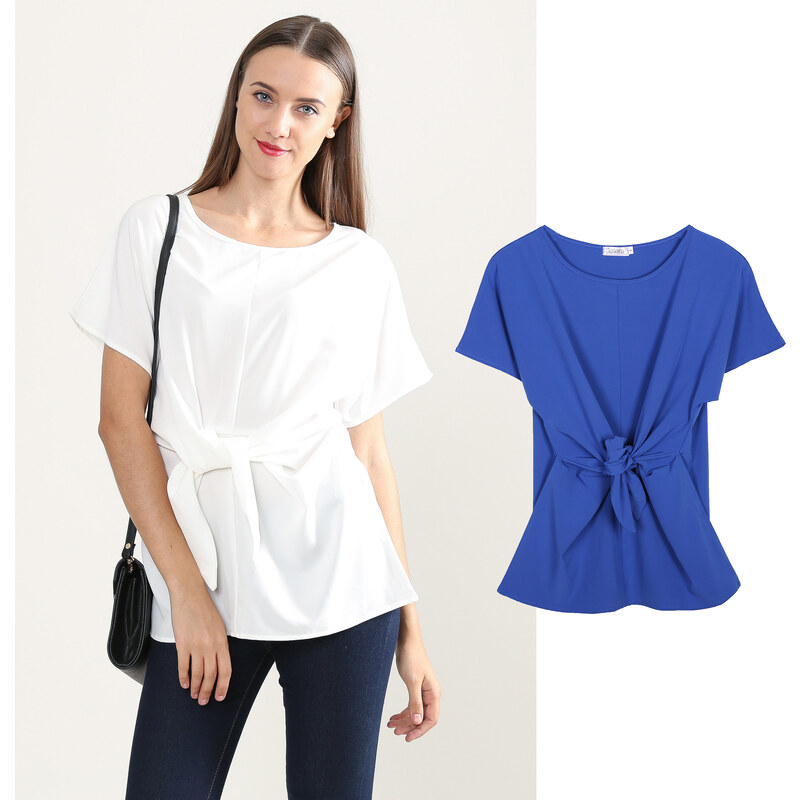 Lesara Kurzärmelige Bluse mit Twistdetail - L - Blau