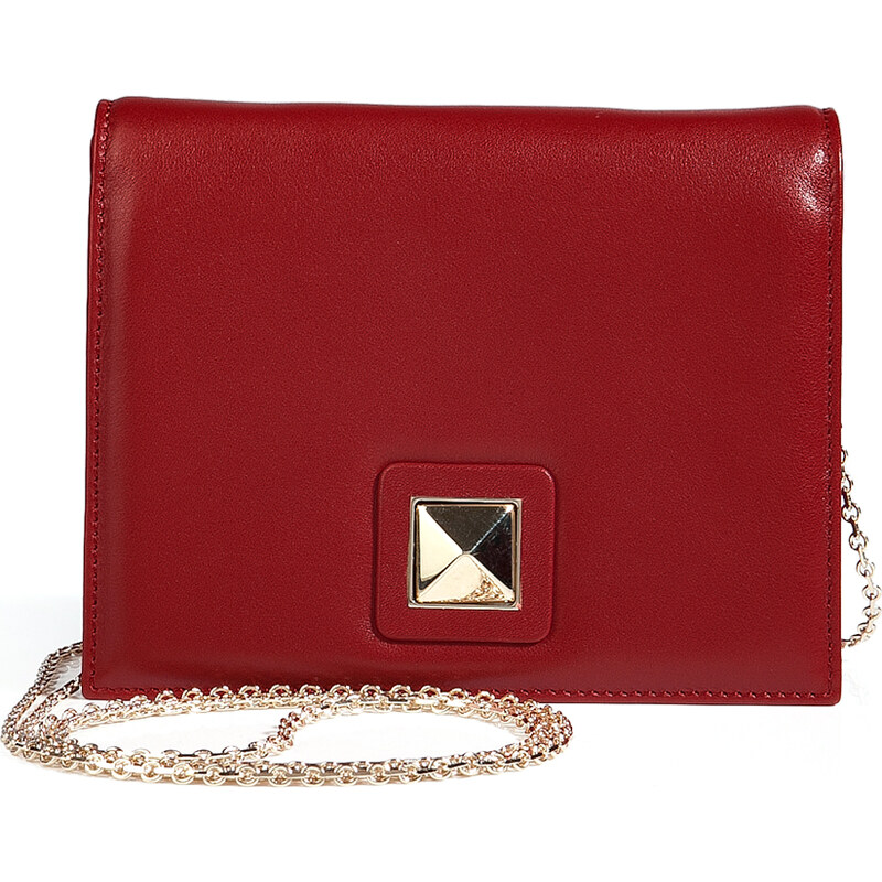 Valentino Leather Shoulder Bag with Rockstud Closure in Red