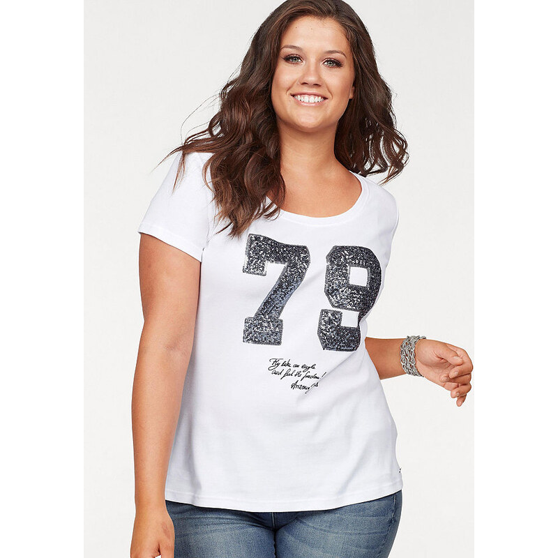 Arizona Damen T-Shirt vorn mit Pailletten weiß 32/34 (XS),36/38 (S),40/42 (M),44/46 (L),48/50 (XL)