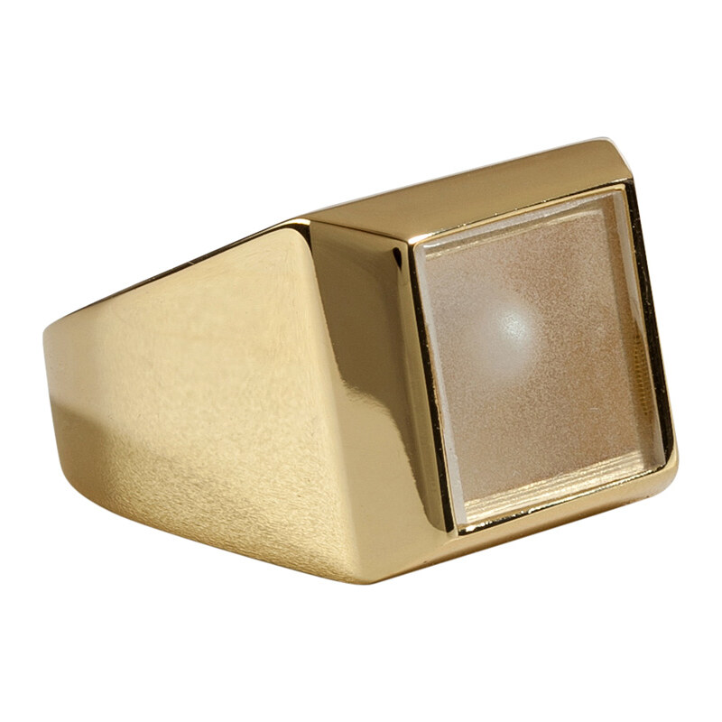 Maison Martin Margiela Gold-Toned Ring with Peek-a-Boo Pearl Bead