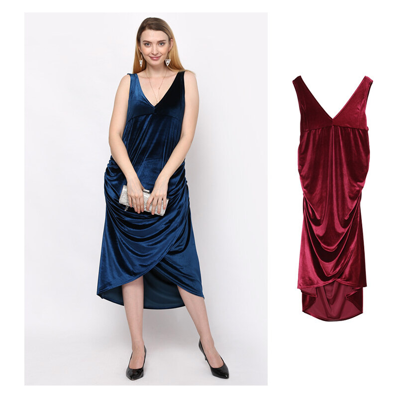 Lesara Midi-Kleid mit Raffung - 48 - Blau