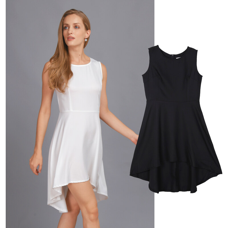 Lesara A-Linien-Kleid mit verlängertem Saum - L - Weiß