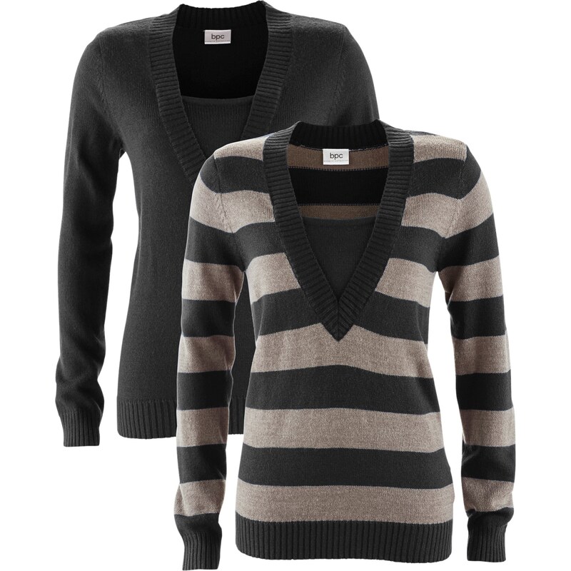 bpc bonprix collection Pullover im 2er-Pack langarm in schwarz für Damen von bonprix