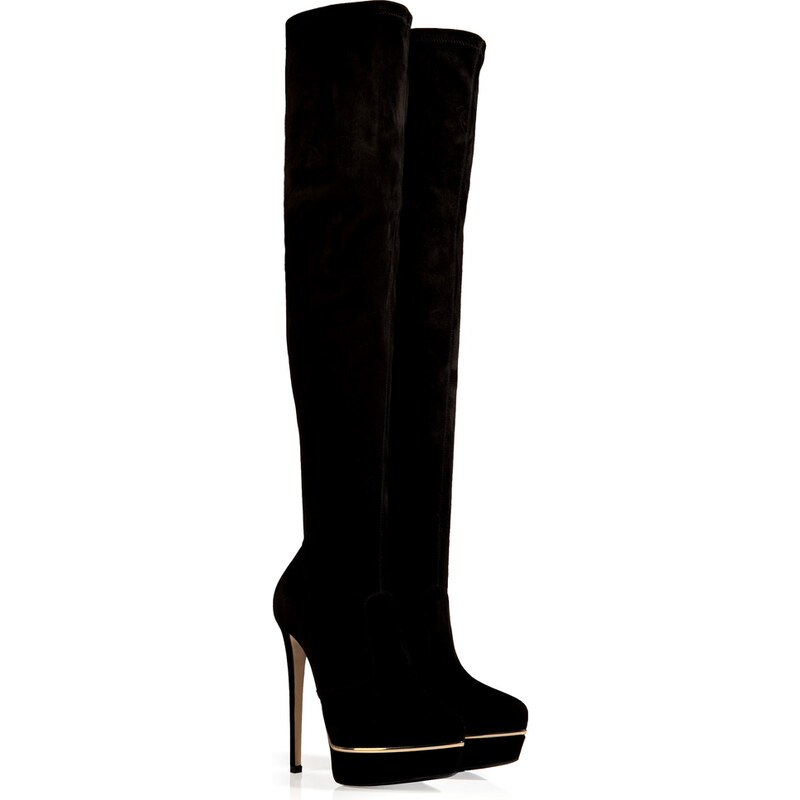 Le Silla Stretch Suede Over-the-Knee Platform Boots in Black