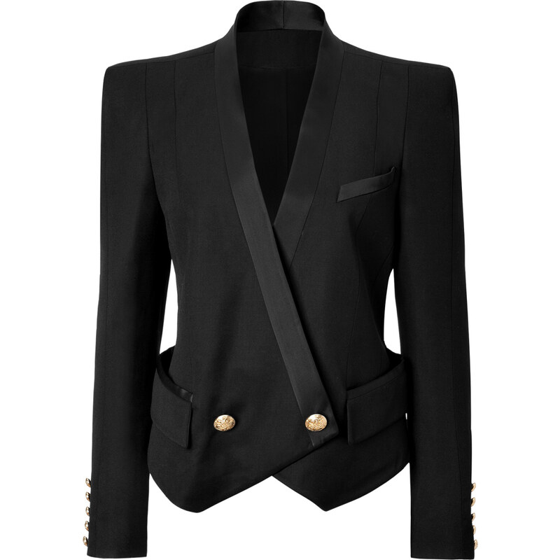Balmain Wool Bold Shoulder Blazer in Black