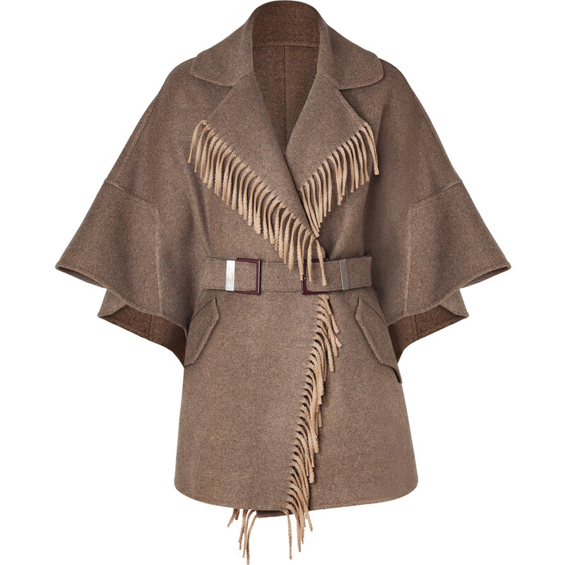 Ermanno Scervino Clay Heather Fringed Wool Cape