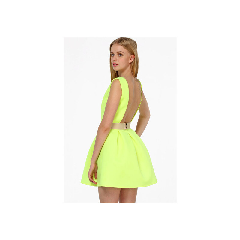 Sheinside Neon Green Sleeveless Backless Flare Dress