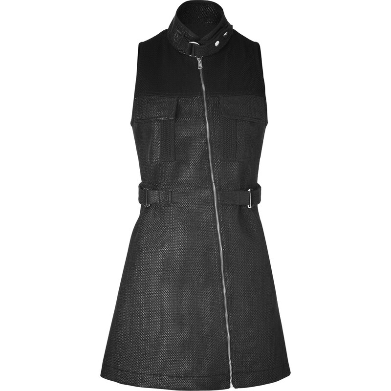 McQ Alexander McQueen Black Woven A-Line Dress with Zip