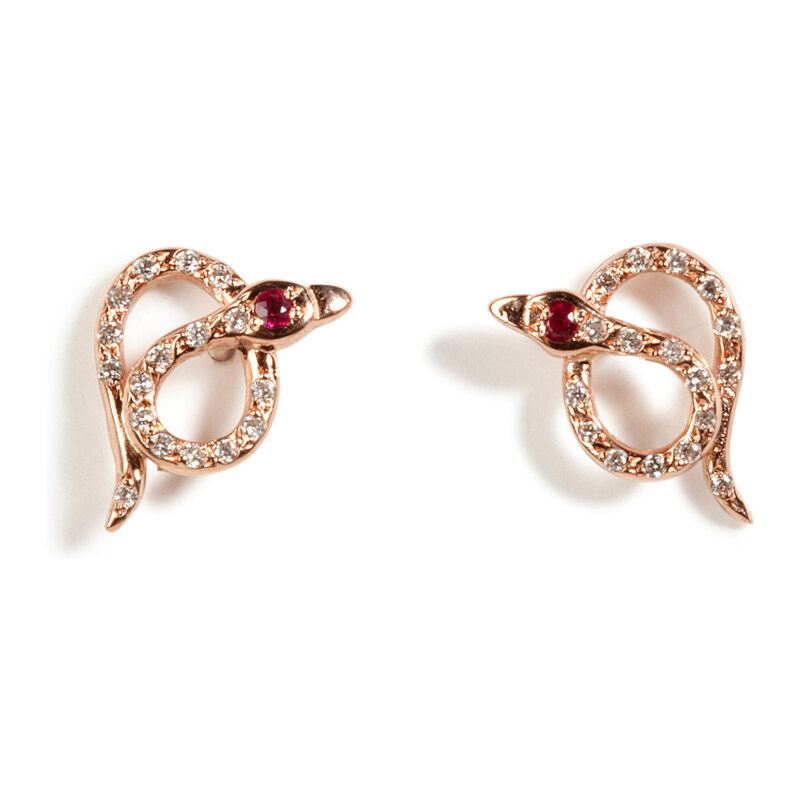 Ileana Makri Pink Gold Snake Studs with Pave Diamonds/Ruby