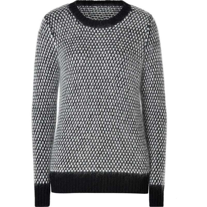 DKNY Black/White Wool-Mohair Knit Pullover