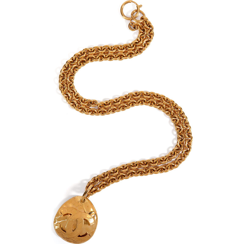 Chanel Vintage Jewelry Gold-Plated CC on Quilted Pear Necklace
