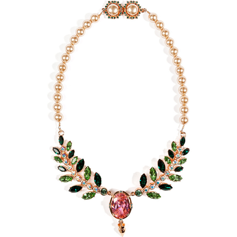 Mawi Rose Gold-Plated Pearlized Necklace with Ornate Leaf